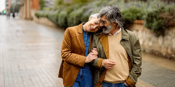 Couple walking down the street