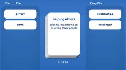 Values exercise, Card sorting activity to identify their values